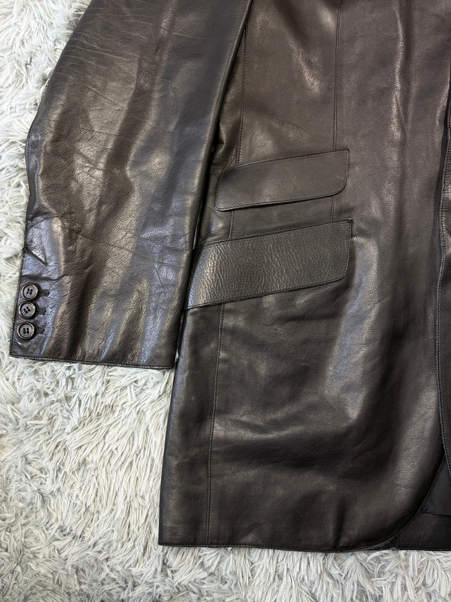 Prada Milano 00’s Black Leather Lined Asymmetric Blazer Coat - IT52