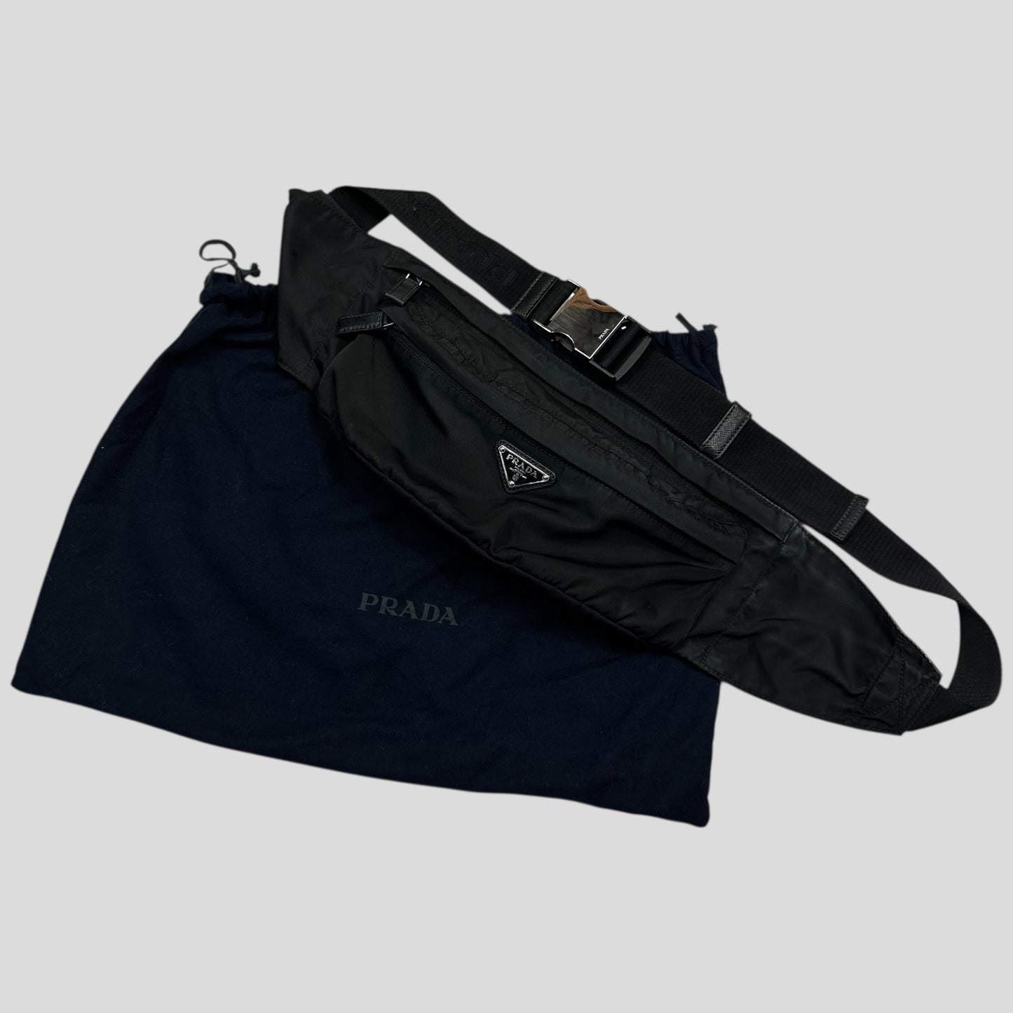 Prada Milano Plaque Logo Black Nylon Crossbody Beltbag