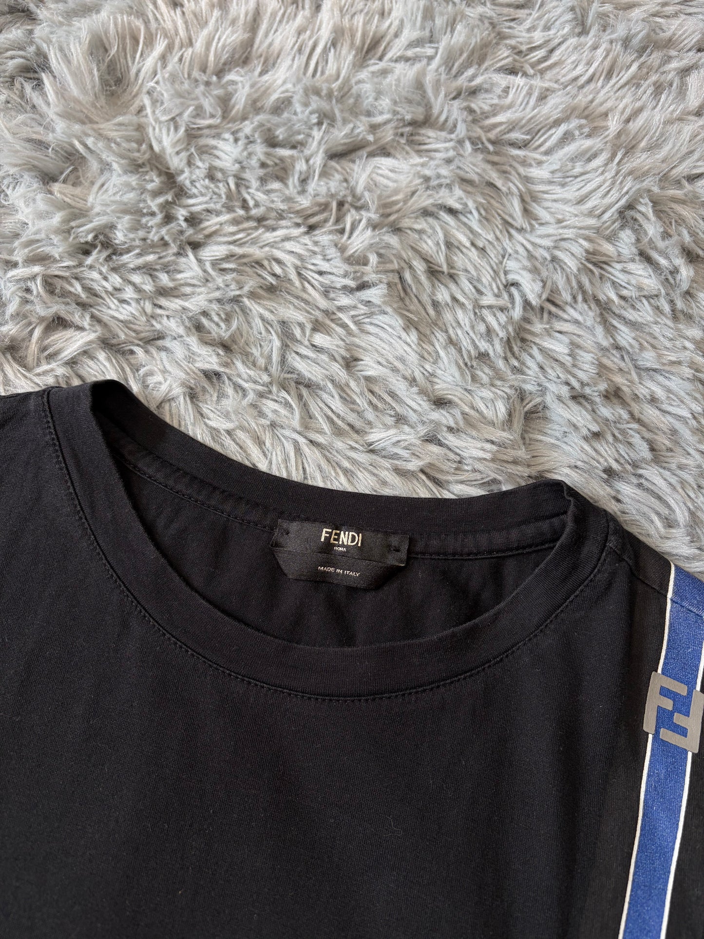 Fendi FF Zucca Roma Black Suspenders Logo T-shirt - M