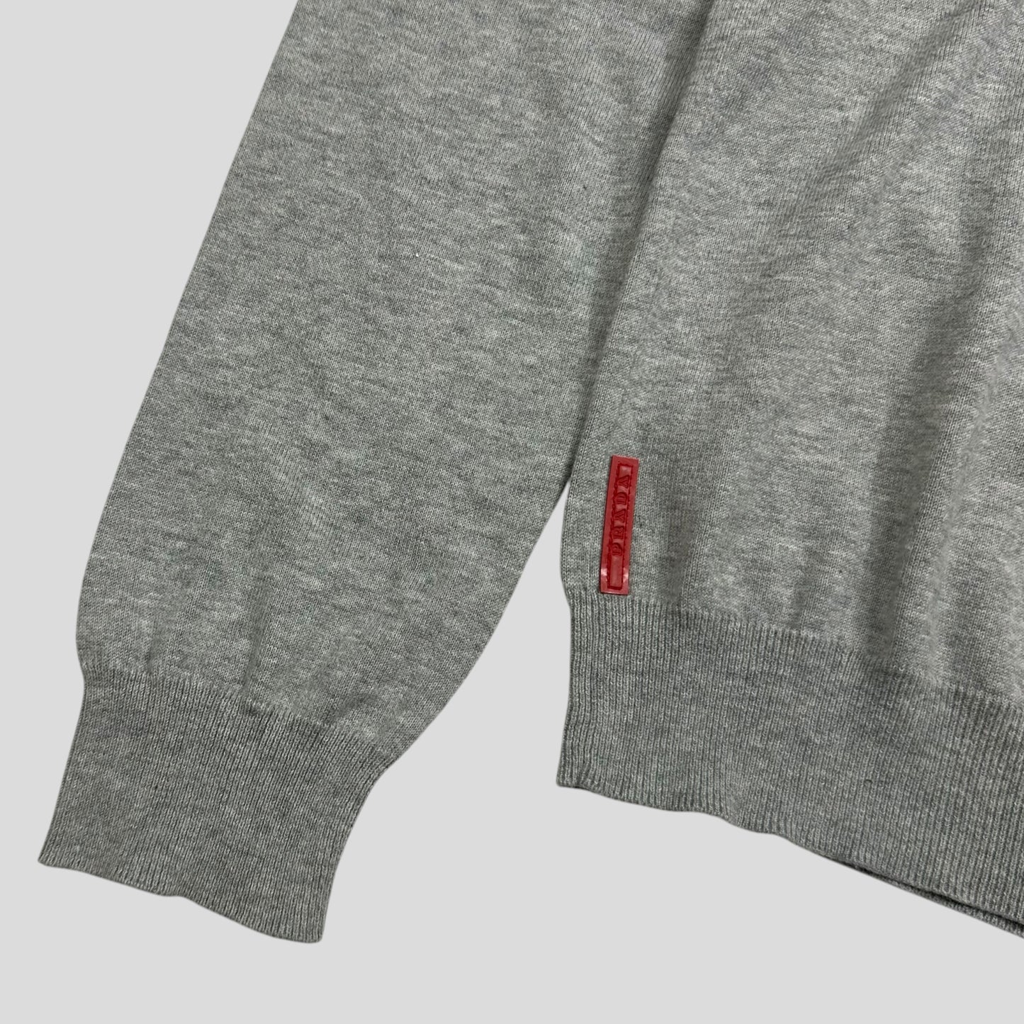 Prada Sport 2008 Red Logo Tab Rib Detail V-neck Knit Jumper - M