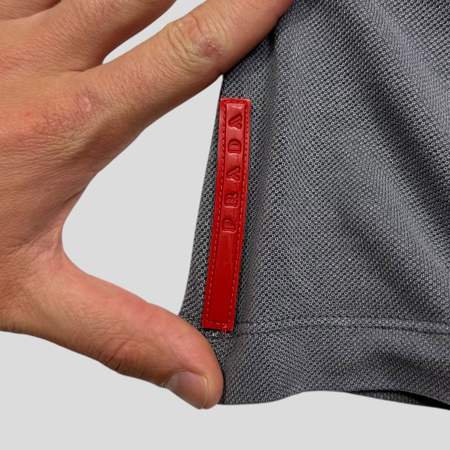 Prada Sport 2008 Embroidered Stripe Red Tab Polo Shirt - M