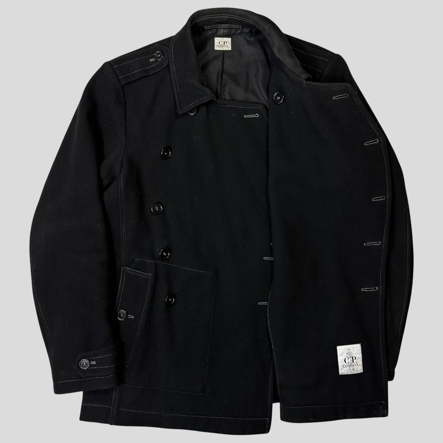CP Company AW07 Heavy Wool Contrast Stitch Military Peacoat - IT52