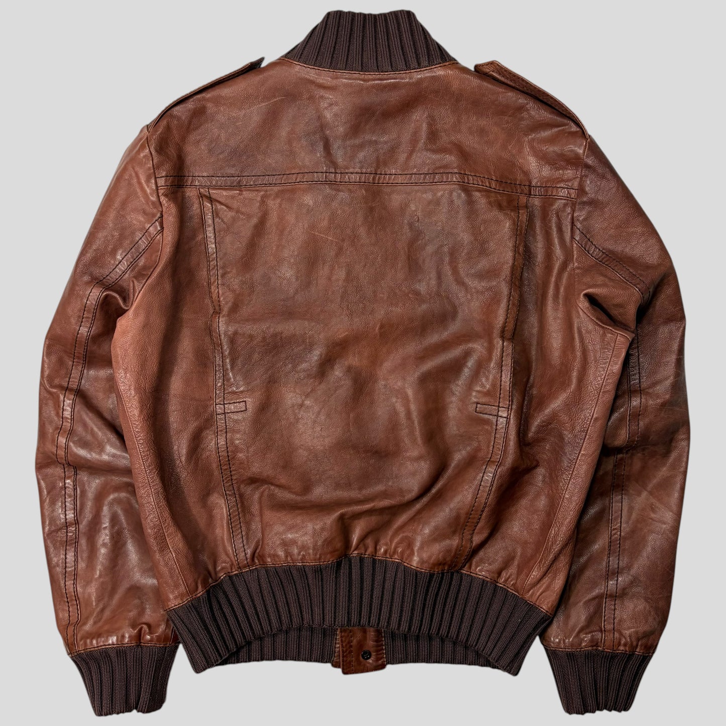 Gucci 2006 Madonna Cognac Leather Crest Button Bomber Jacket - L