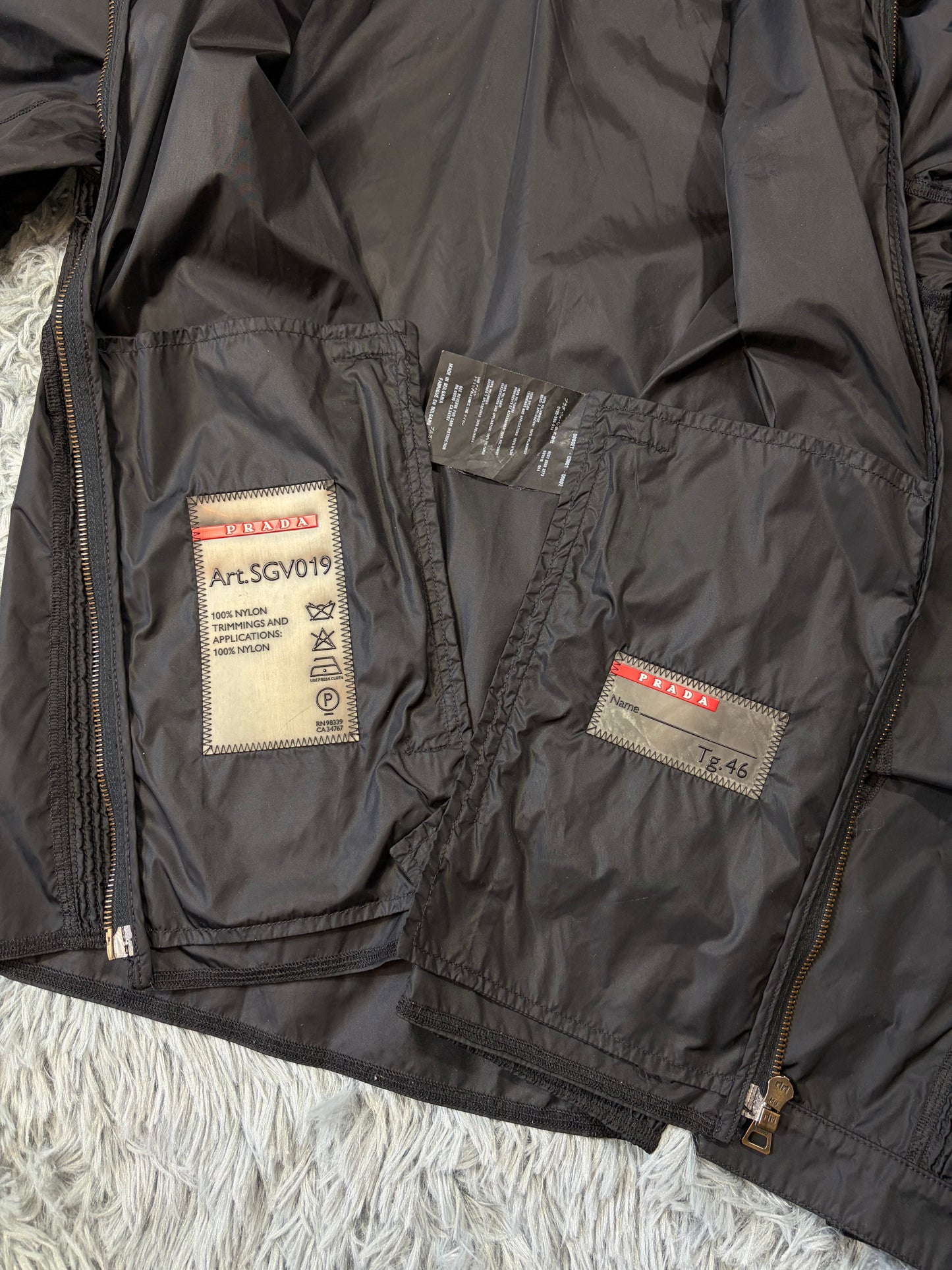 Prada Sport 2008 Pleated Black Tab Nylon Biker Jacket - M