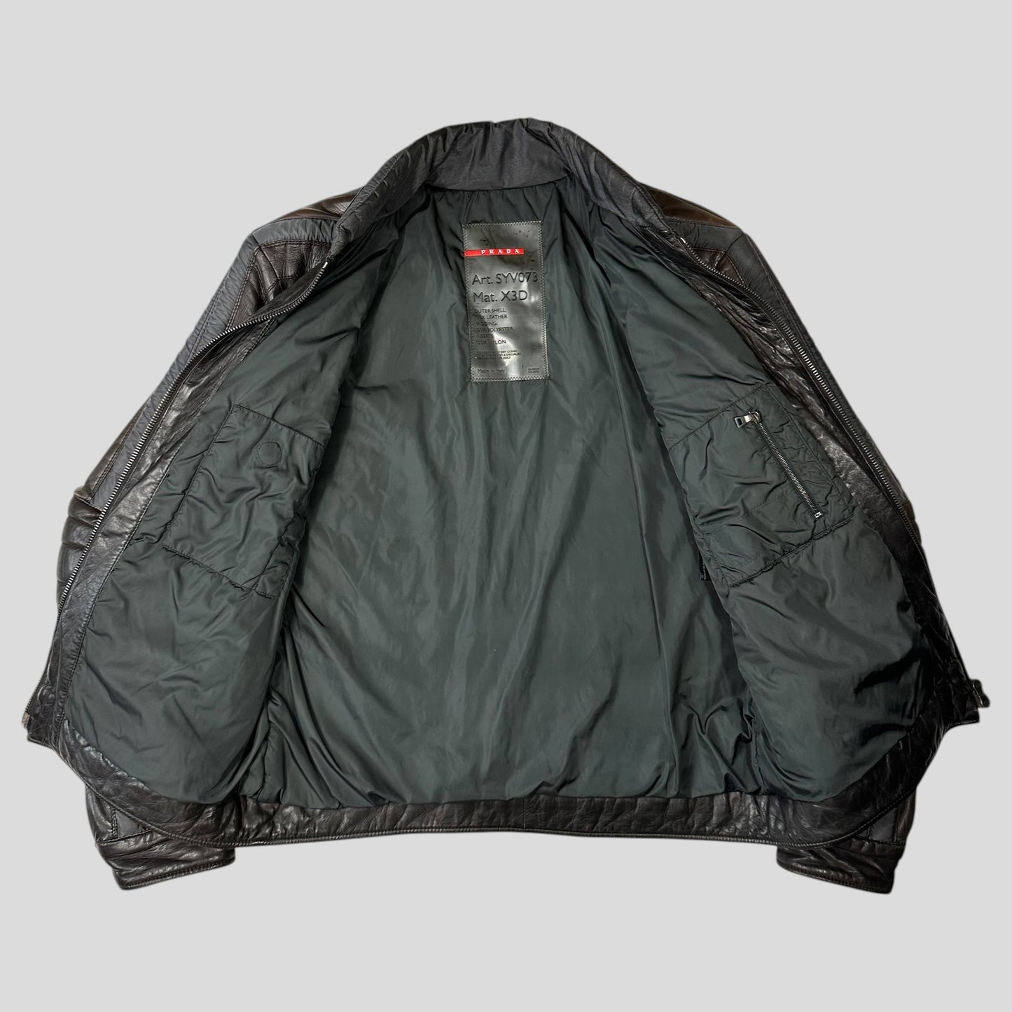 Prada Sport 00’s Leather + Nylon 3D Panelled Puffer Jacket - M/L