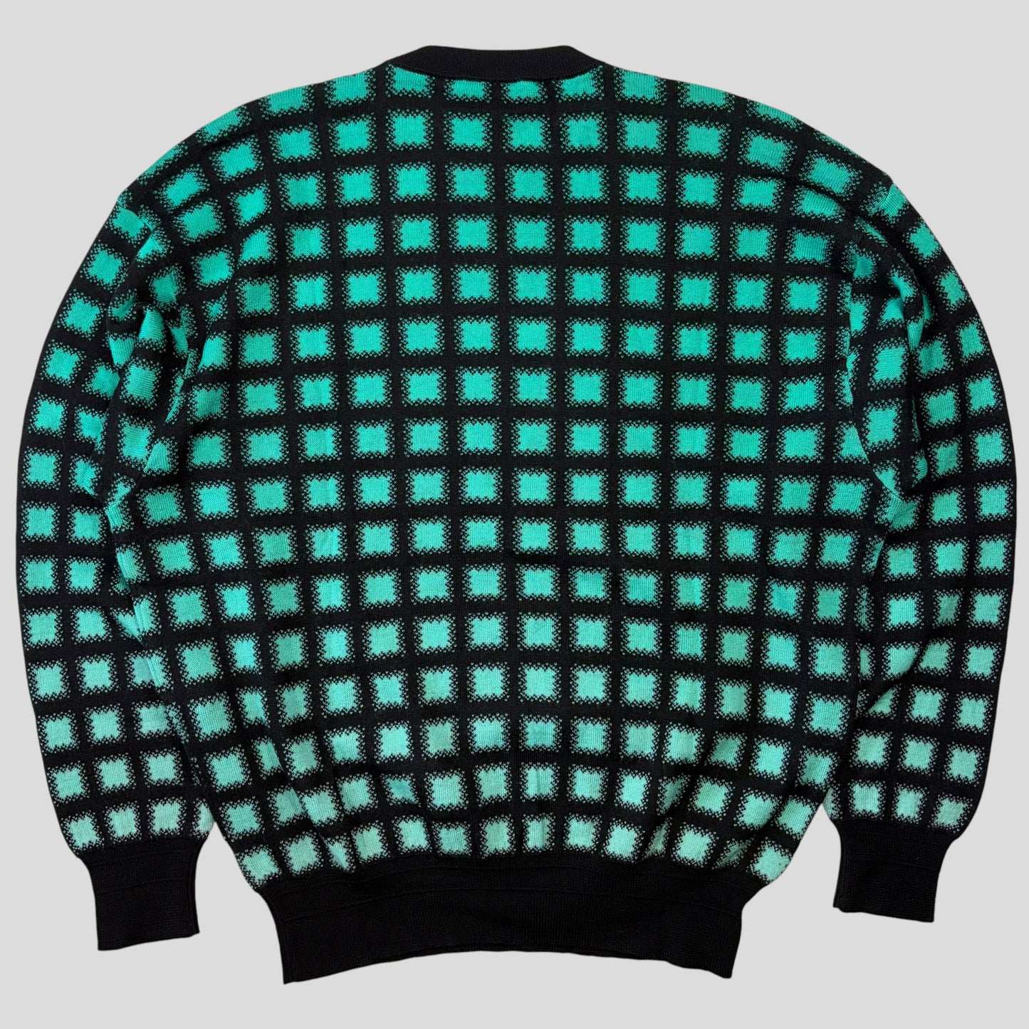 Gianni Versace 1991 Gradient Grid Graphic Knitted Wool Jumper - M/L