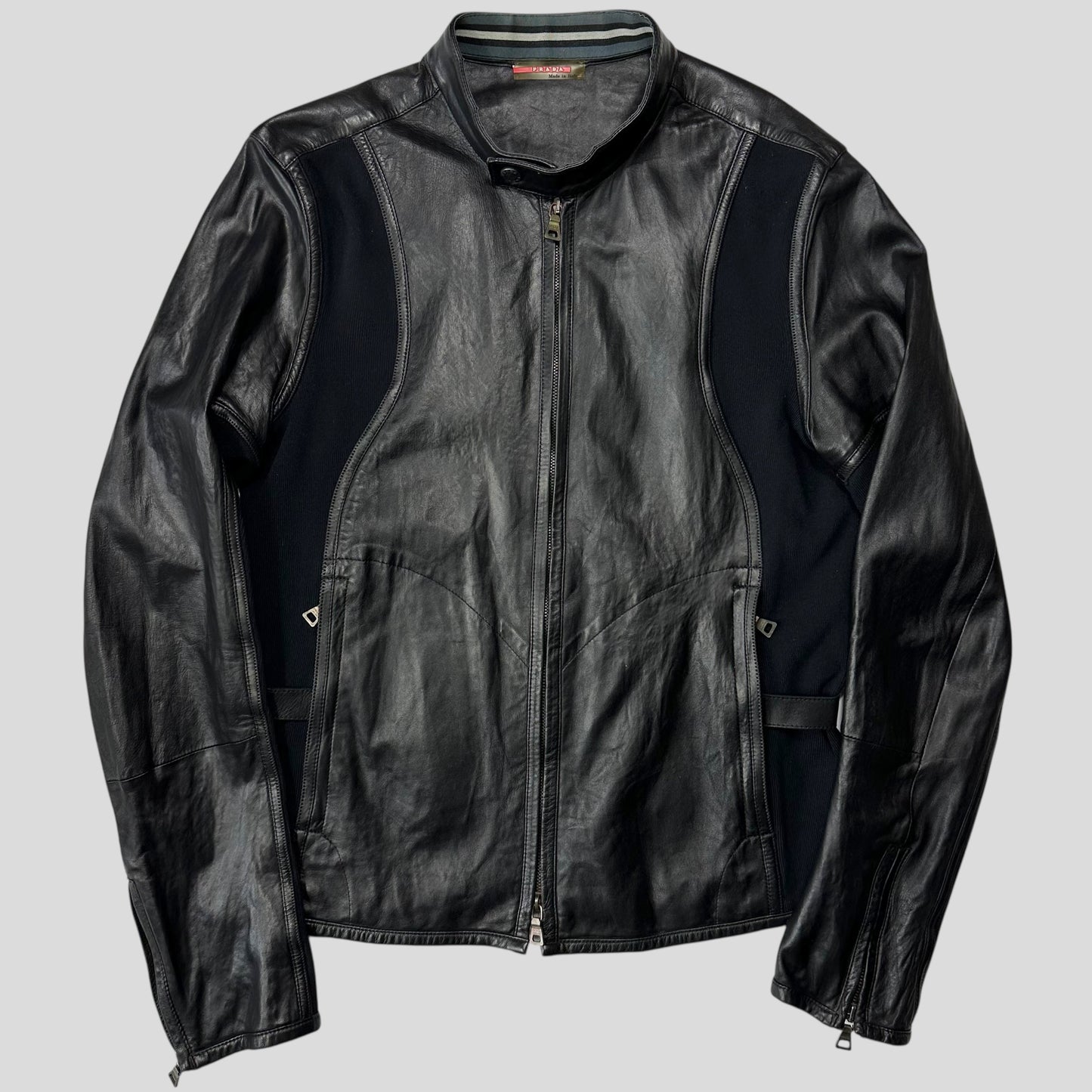 Prada Sport SS00 Leather Biker Curved Panelled Moto Jacket - IT48 (S)