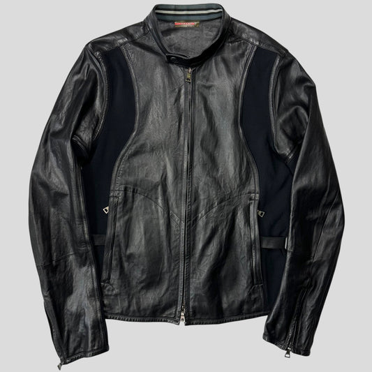 Prada Sport SS00 Leather Biker Curved Panelled Moto Jacket - IT48 (S)