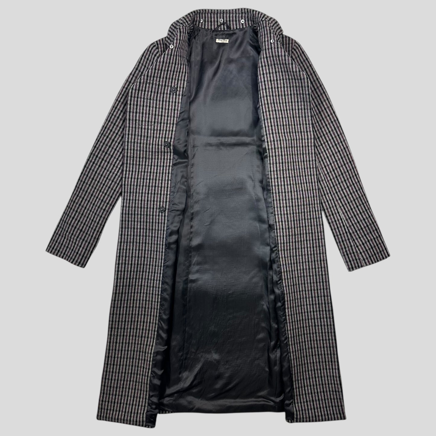 Miu Miu 00’s Virgin Wool + Removable Sheep Fur Plaid Duffle Coat - IT42
