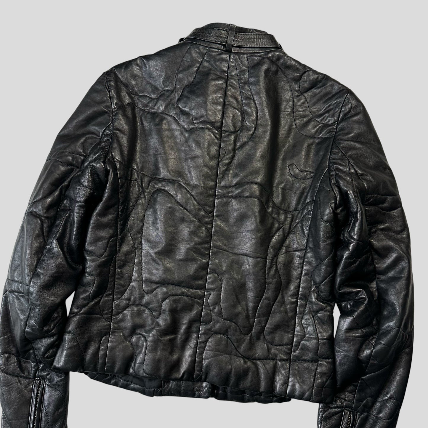 Gianni Versace 1997 Leather Puzzle Camo Biker Jacket - S