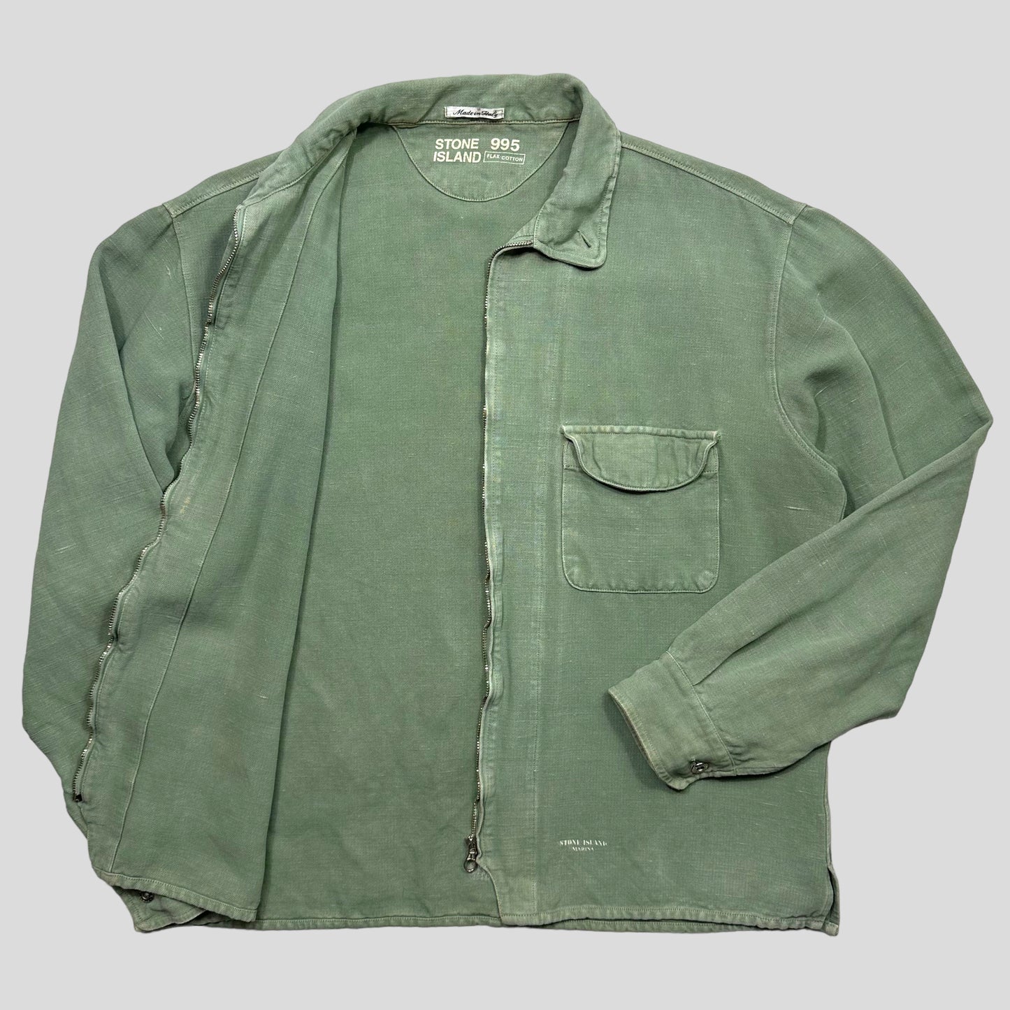 Stone Island Marina 1995 Sage Green Flax Cotton Zip-up Jacket - M