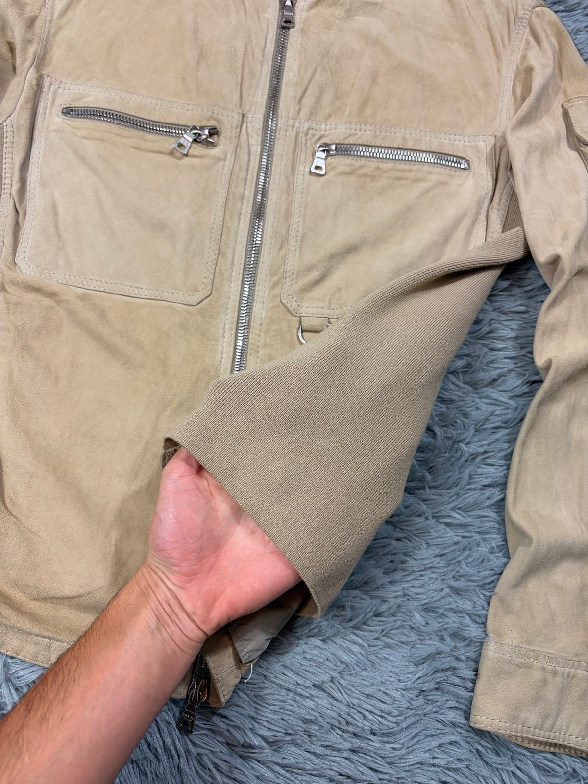 Prada Sport 00’s Suede Leather D-ring Cargo Biker Jacket - M