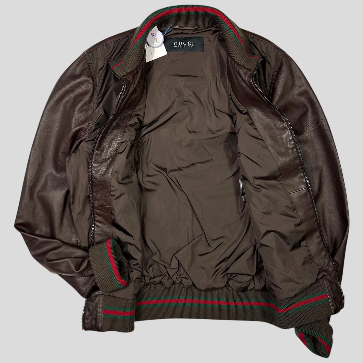 Gucci Brown Nappa Leather Hybrid Logo Bomber Jacket - IT46 (S)