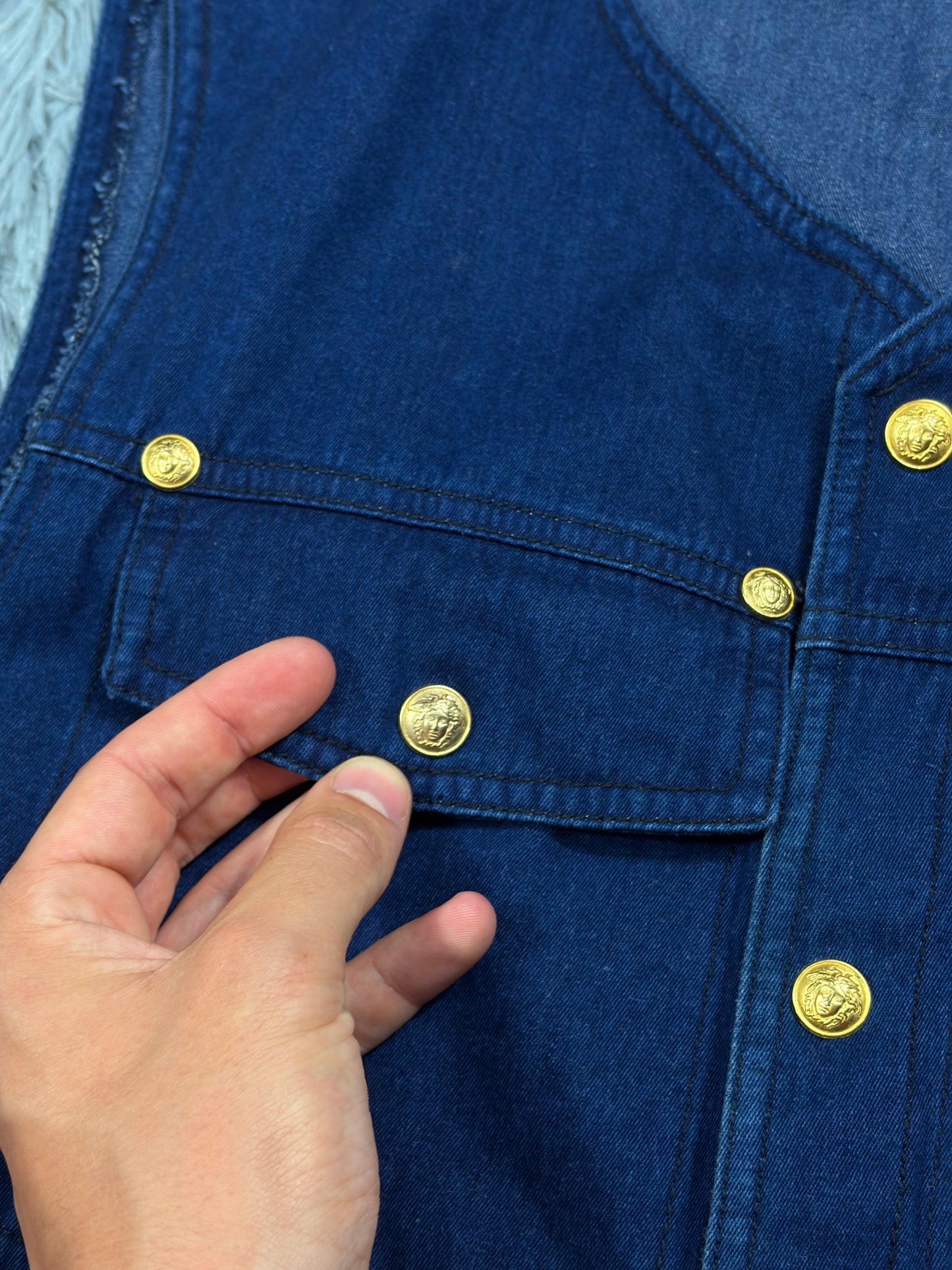 Gianni Versace 1992 Medusa Studded Indigo Denim Vest - IT50