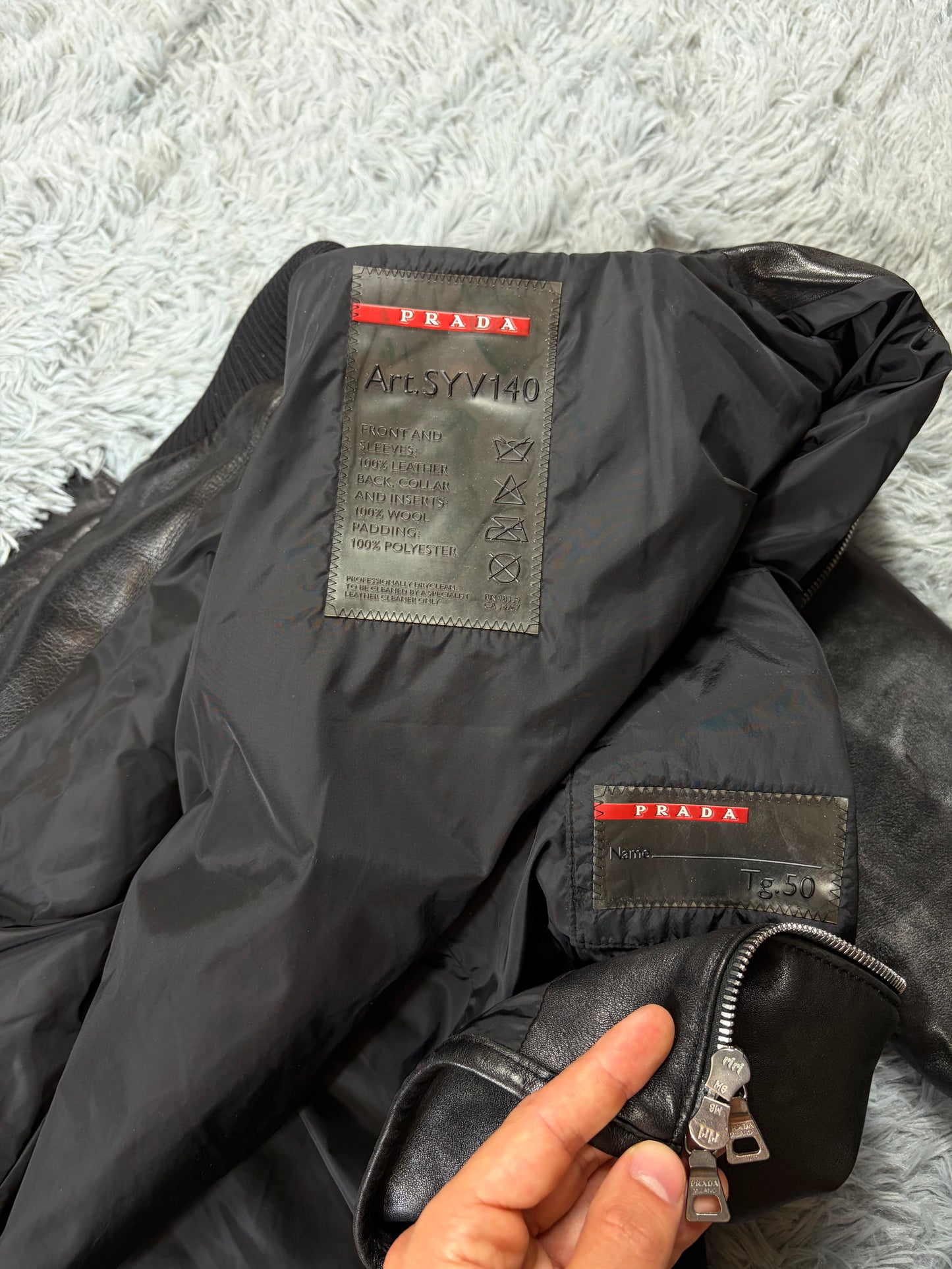 Prada Sport 00’s Leather & Wool Padded Hybrid Biker Jacket - IT50
