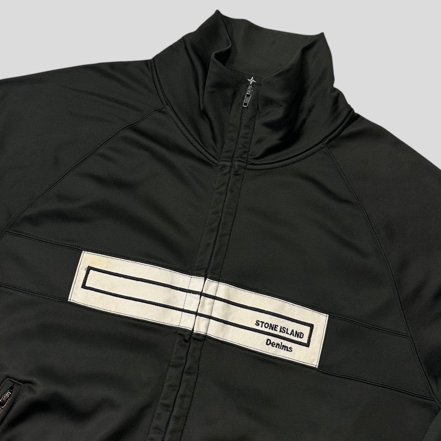 Stone Island AW04 Denims Spellout Logo Black Track Jacket - L