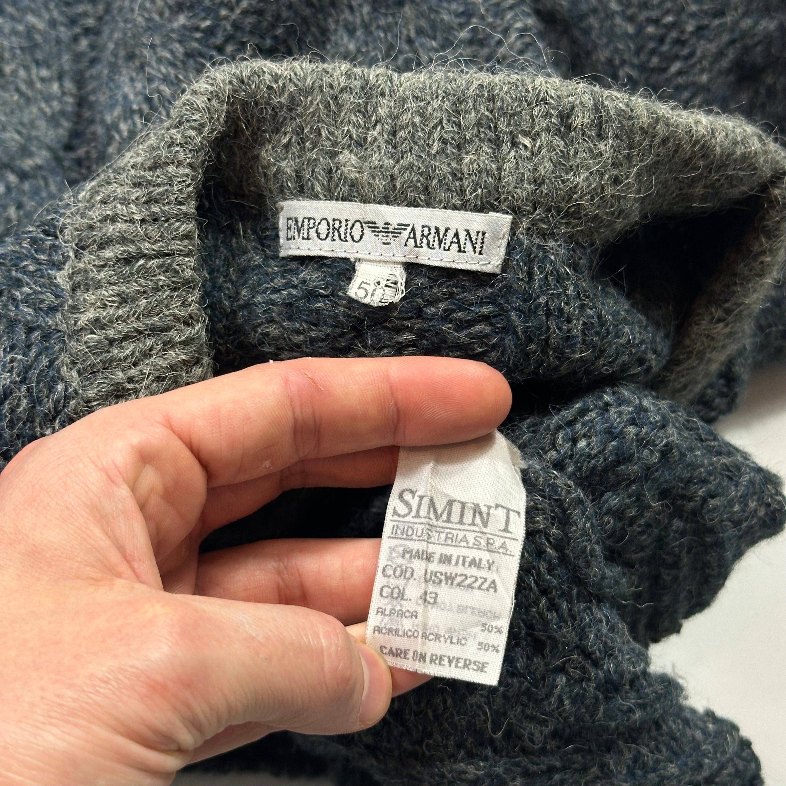 Emporio Armani 80's Alpaca Wool Cable Knit Jumper - L – Warmwaves