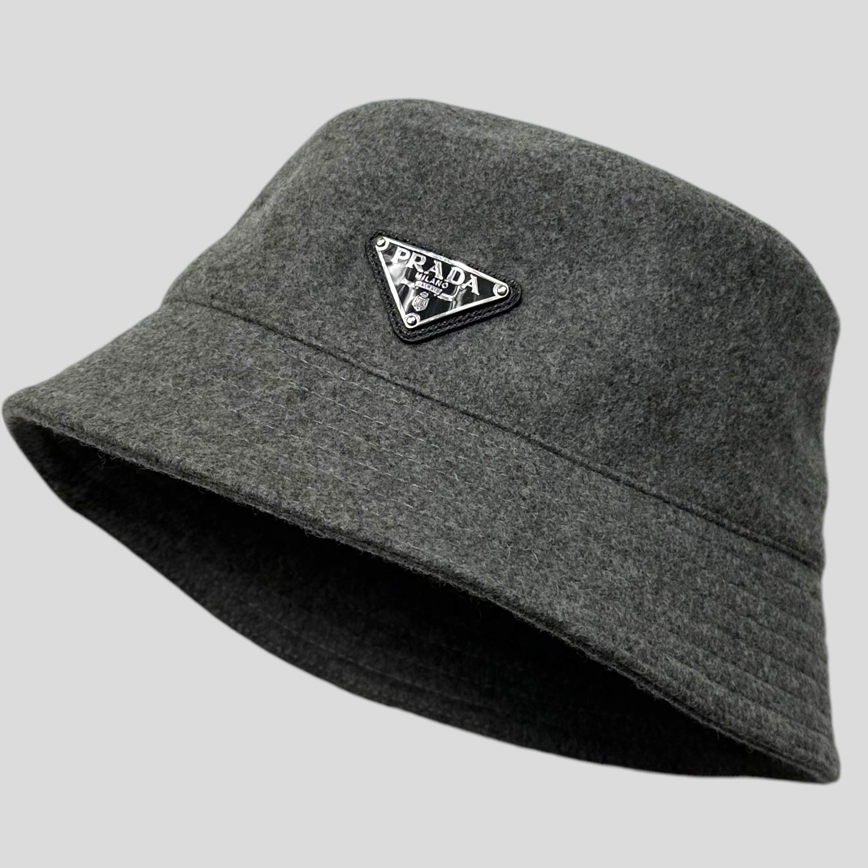 Grey prada bucket hat sale