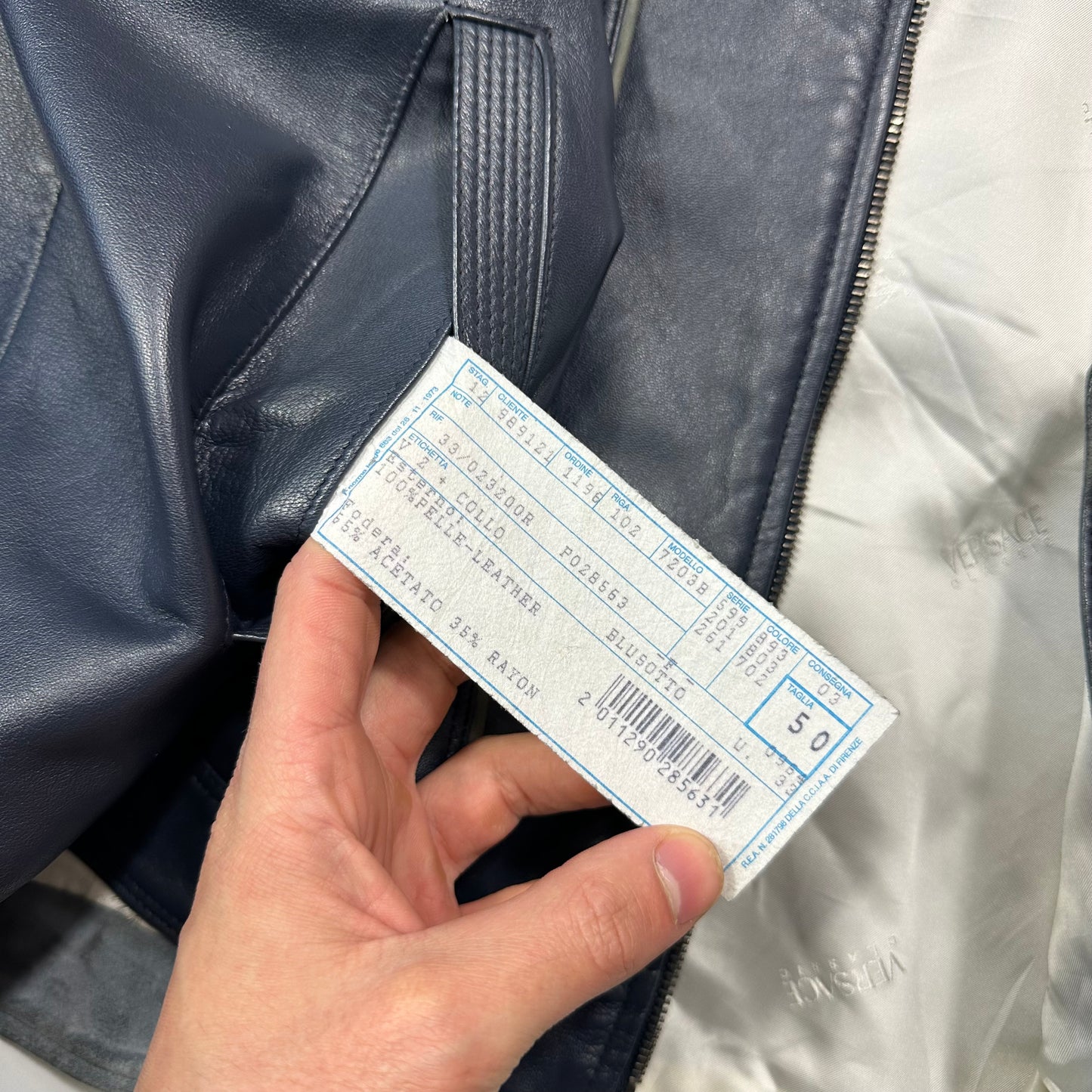 Versace 90’s Classic Premium Blue Leather Piped Moto Jacket - M