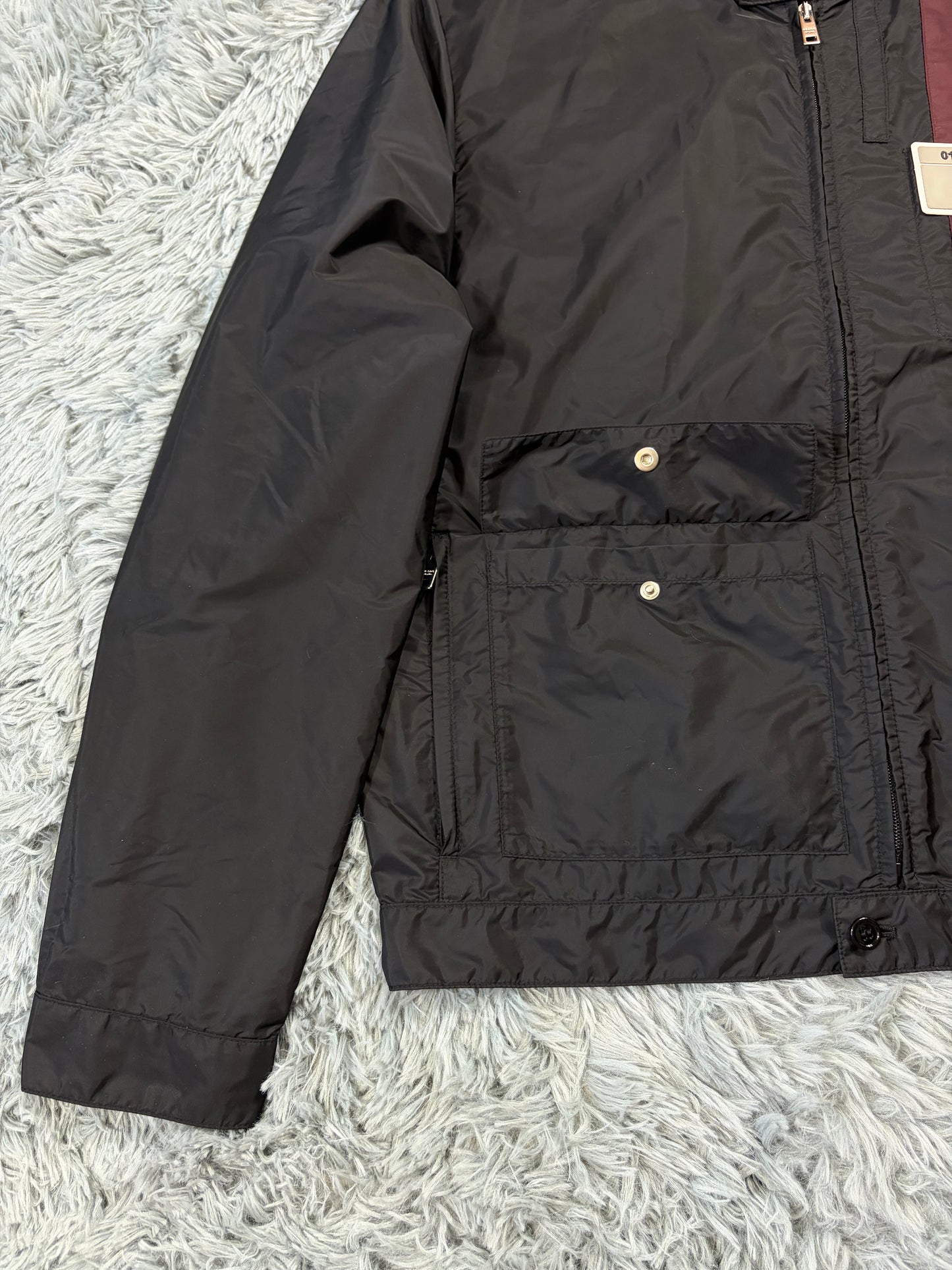 Prada 2018 Rubber Race Logo Striped Nylon Pocket Jacket - IT52