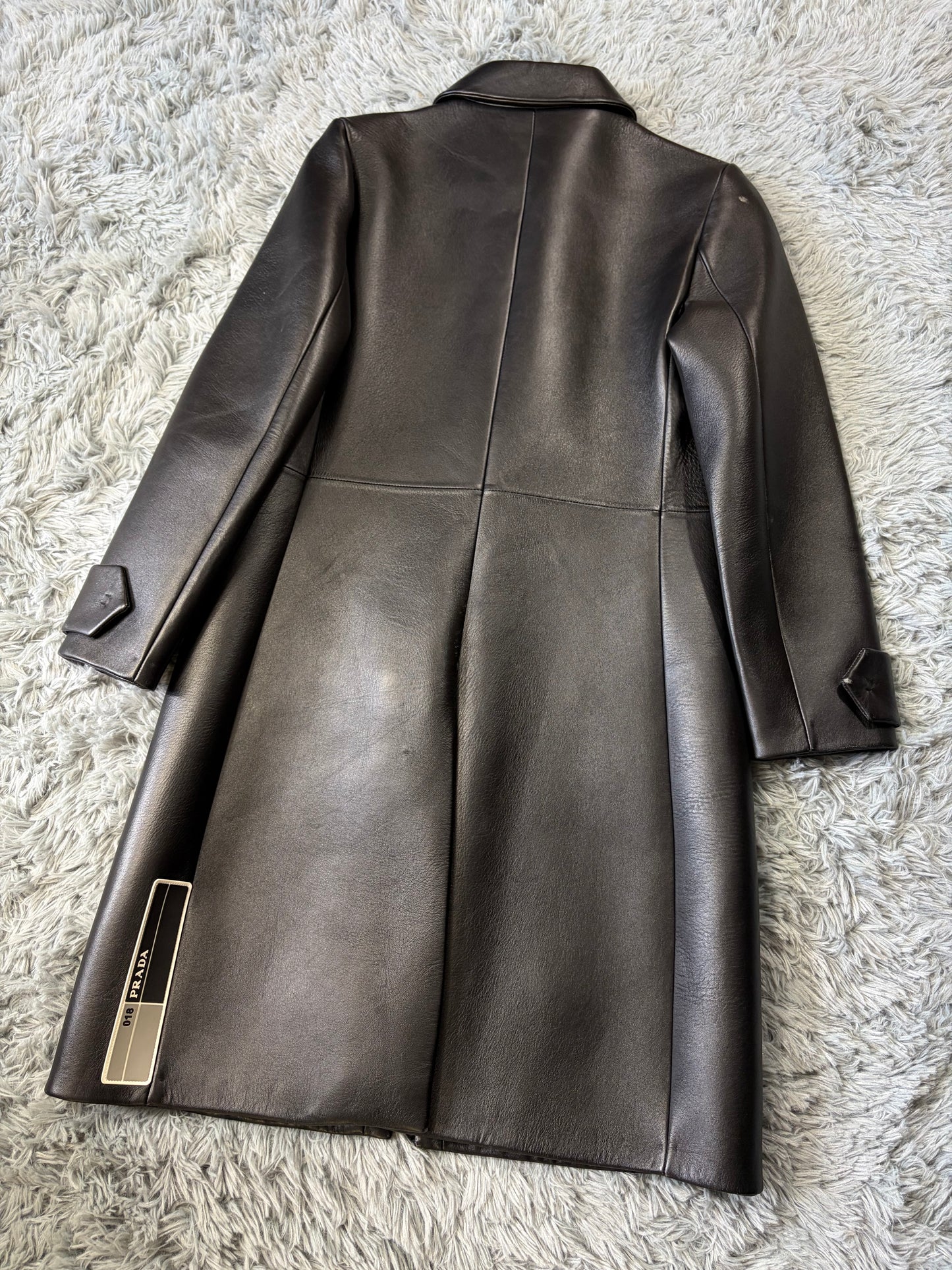 Prada 2018 Race Logo Leather Belted Trench Coat - IT40