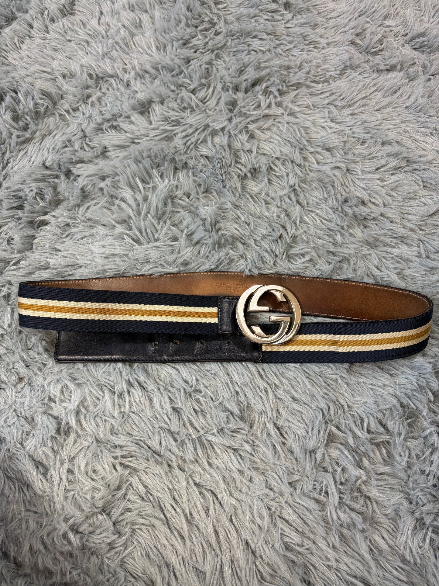 Gucci by Tom Ford 00’s Metal GG Canvas Web Logo Striped Belt