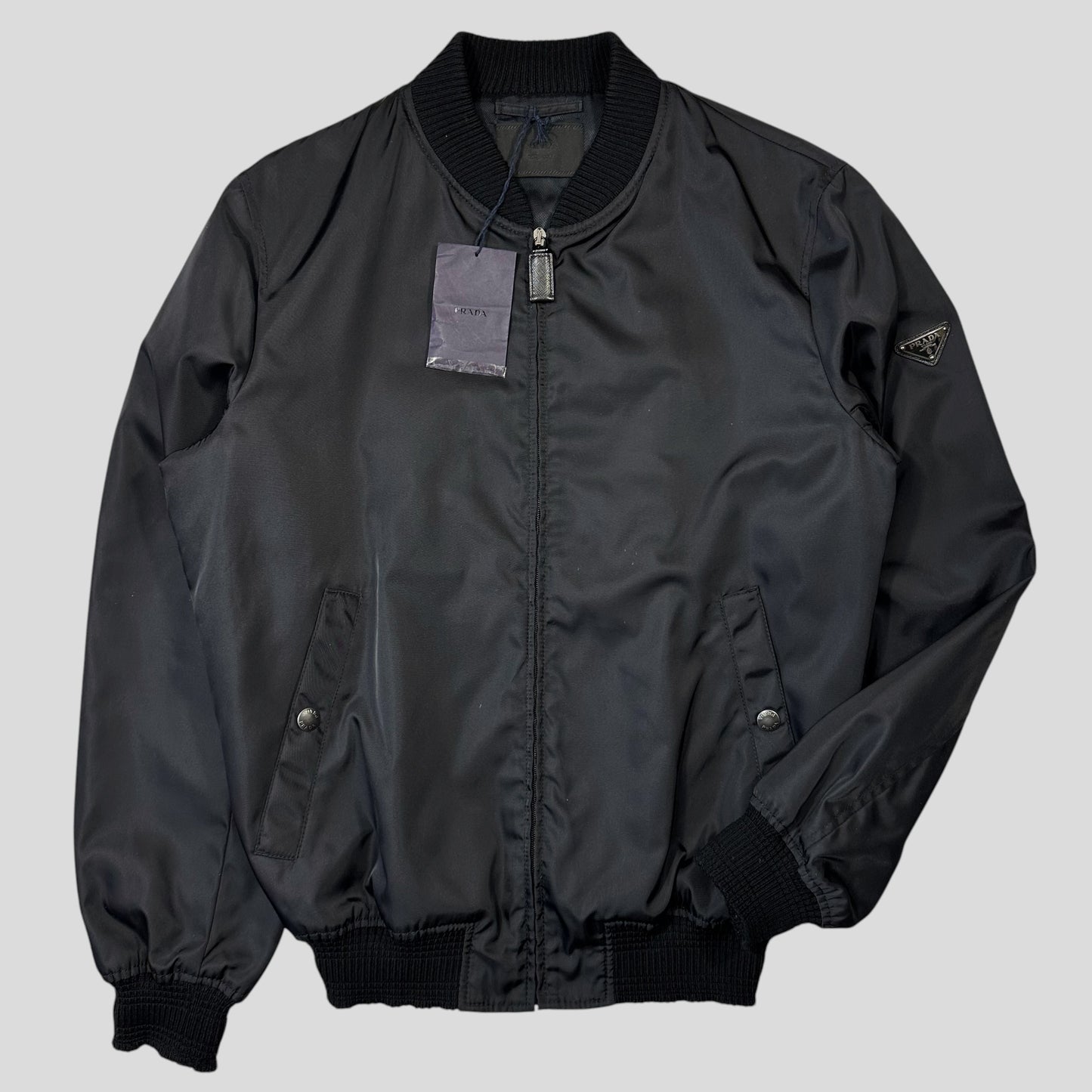 Prada Milano 2018 Black Gabardine Nylon Triangle Bomber - M
