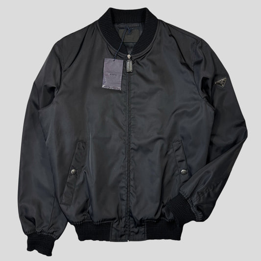 Prada Milano 2018 Black Gabardine Nylon Triangle Bomber - M