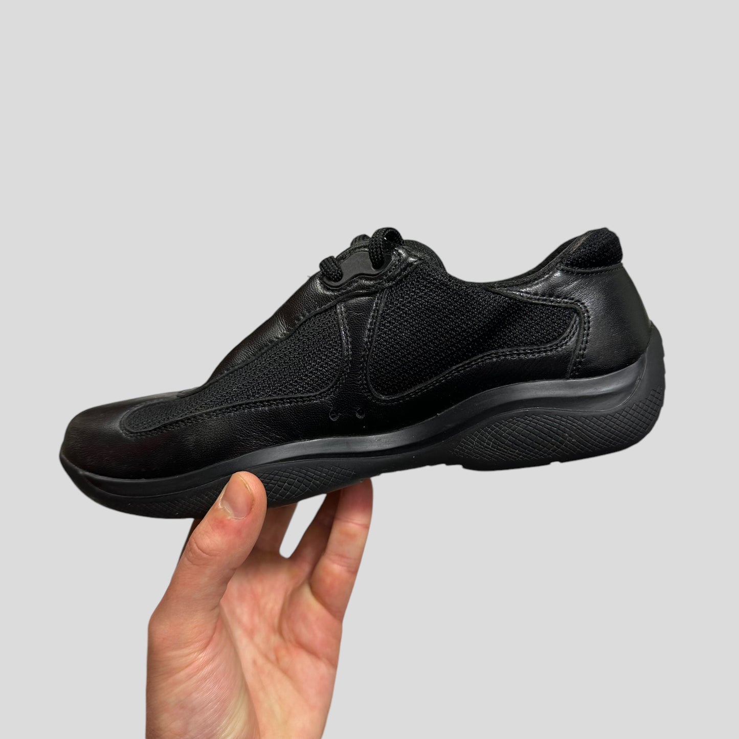 Prada Americas Cups Triple Black Leather - UK4