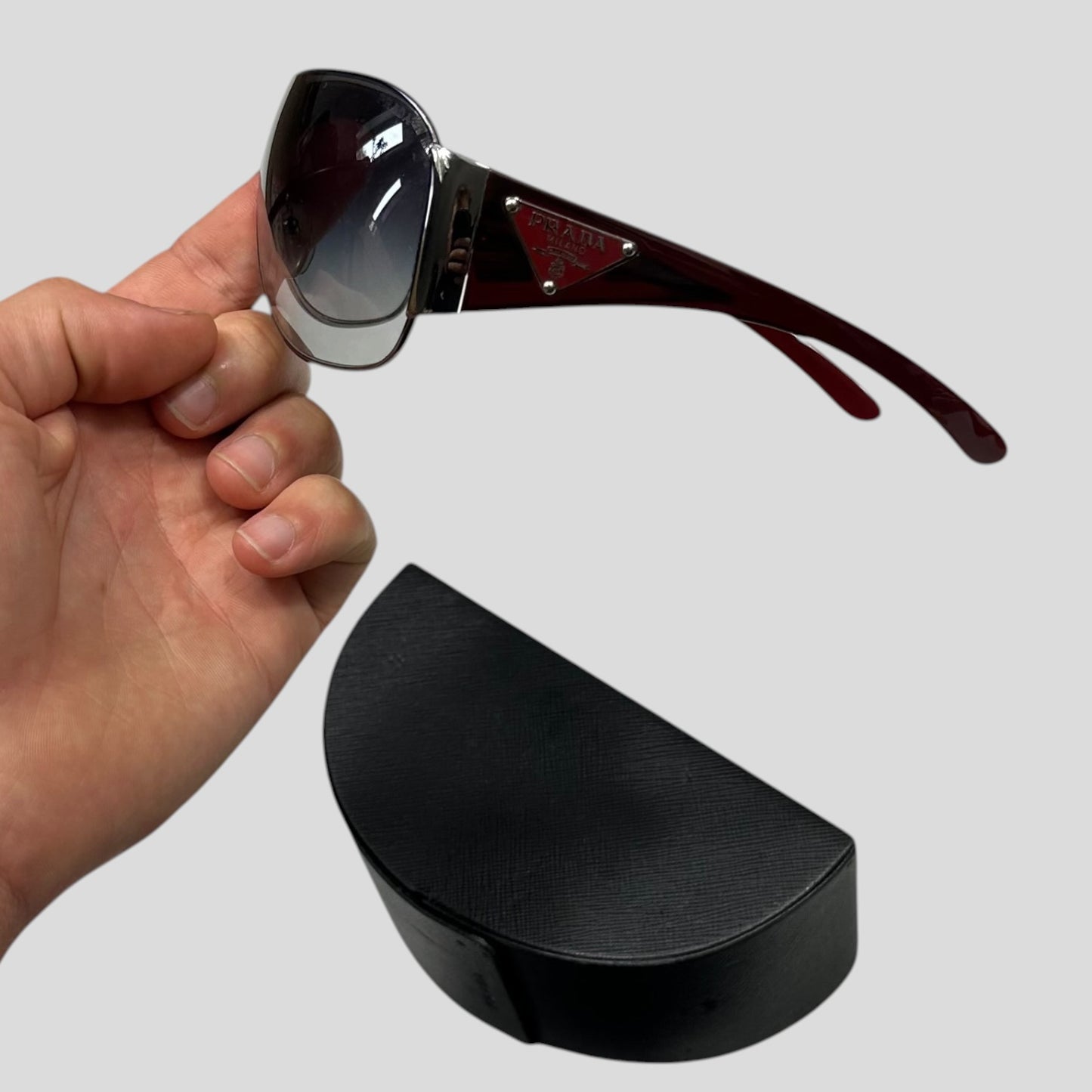 Prada Milano 00’s Triangle Logo Gradient Shield Sunglasses