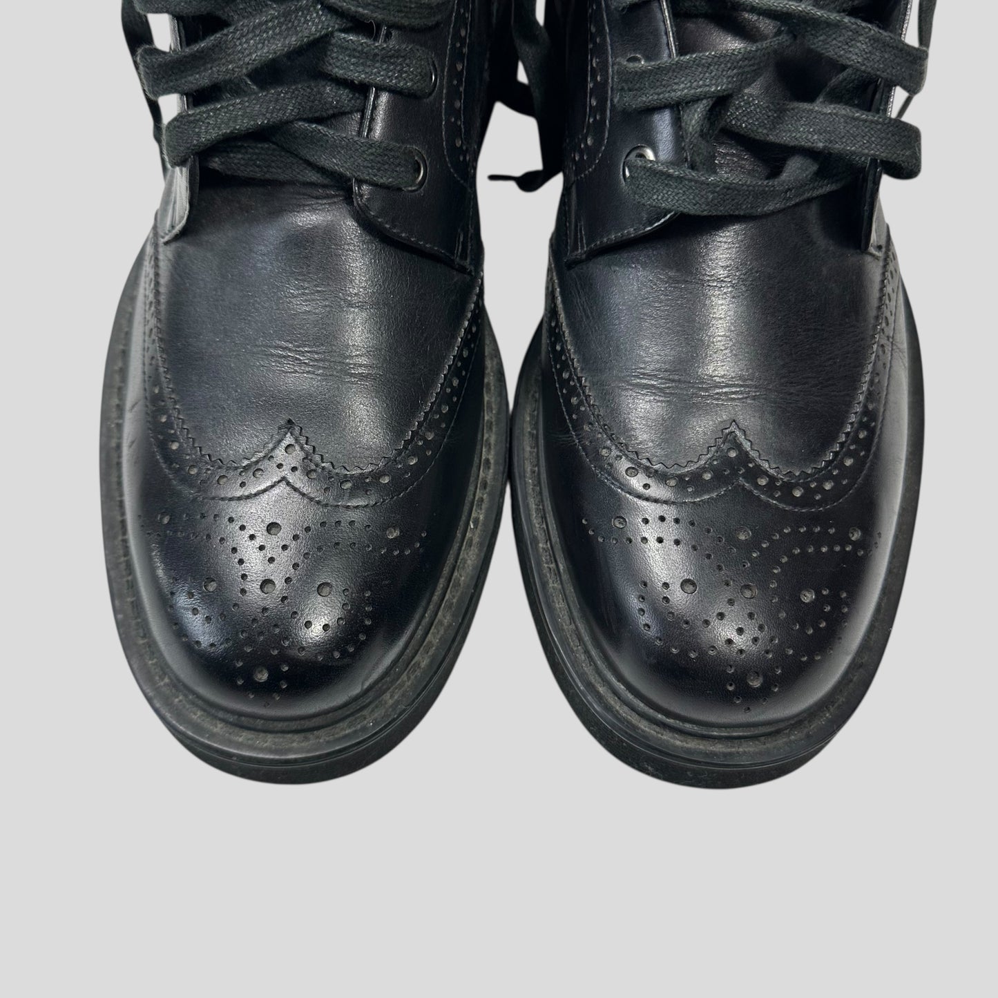 Prada Brogue Detailed Leather Combat Boots - UK7.5/8