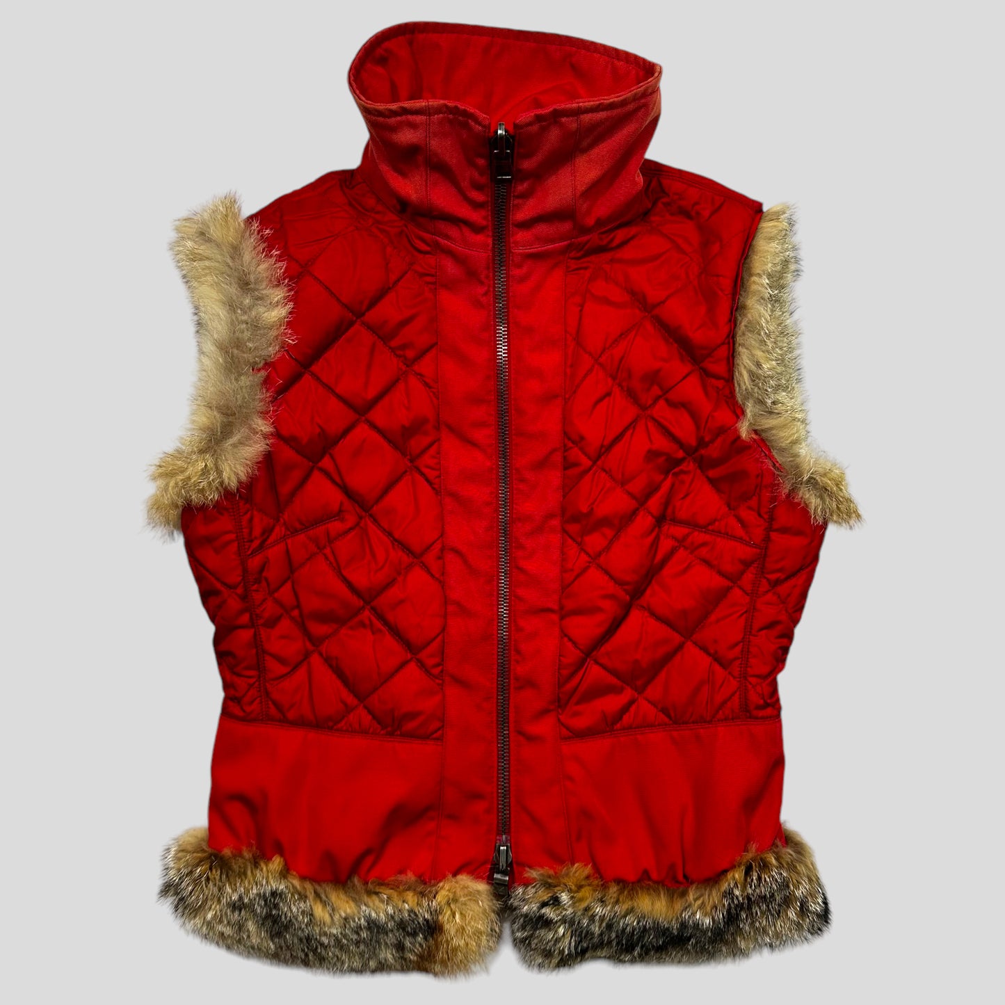 Prada Sport 00’s Ballistic Nylon Fox Fur Reversible Quilted Gilet - IT44