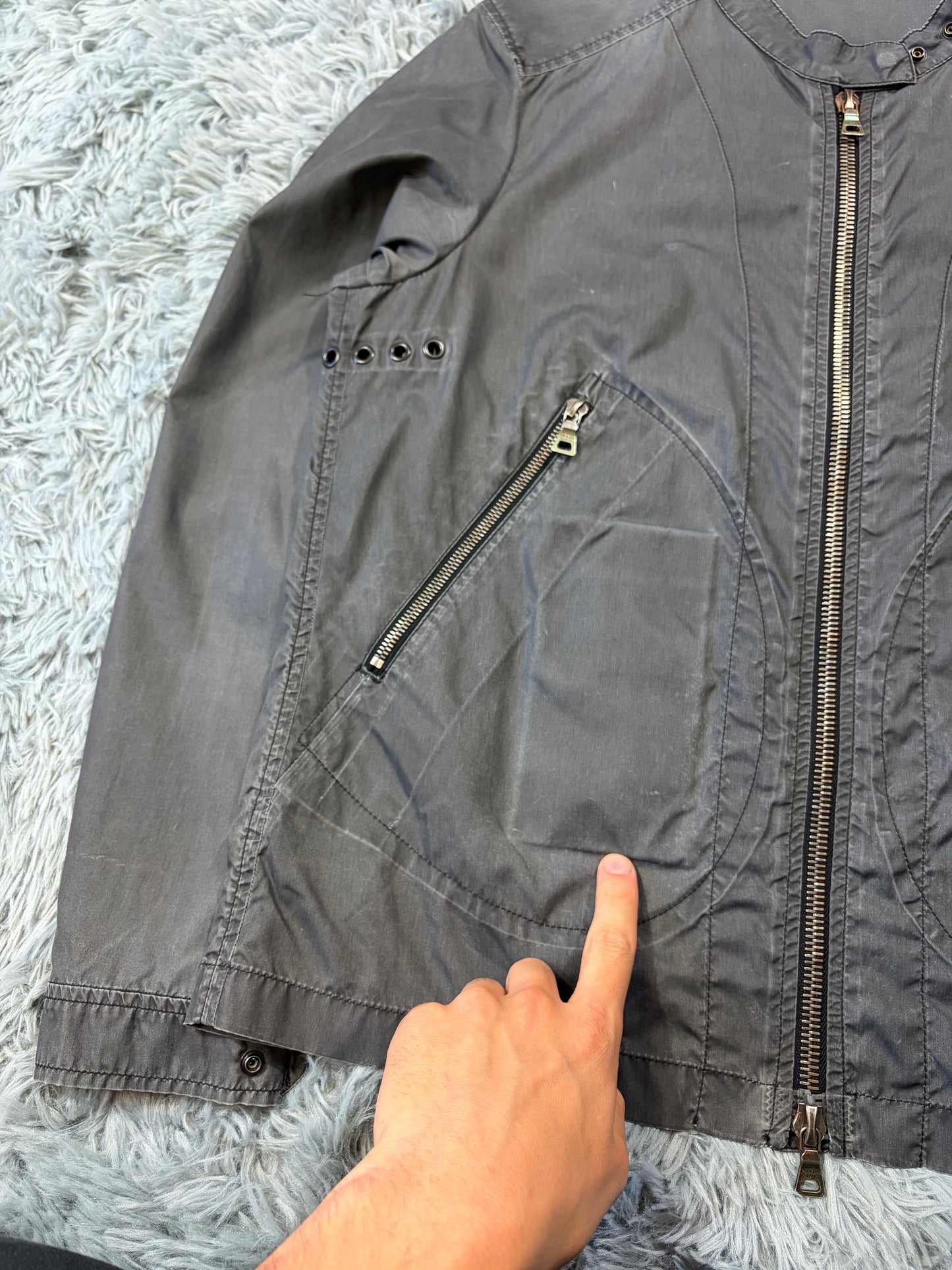 Prada Sport 00’s Ventilated Tela Patina Nylon Acrylic Biker Jacket - S/M