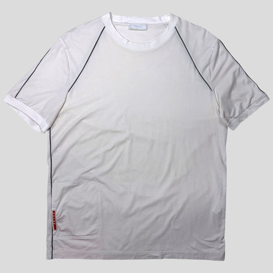 Prada Milano 2018 Red Tab Stash Pocket Piped T-shirt - L