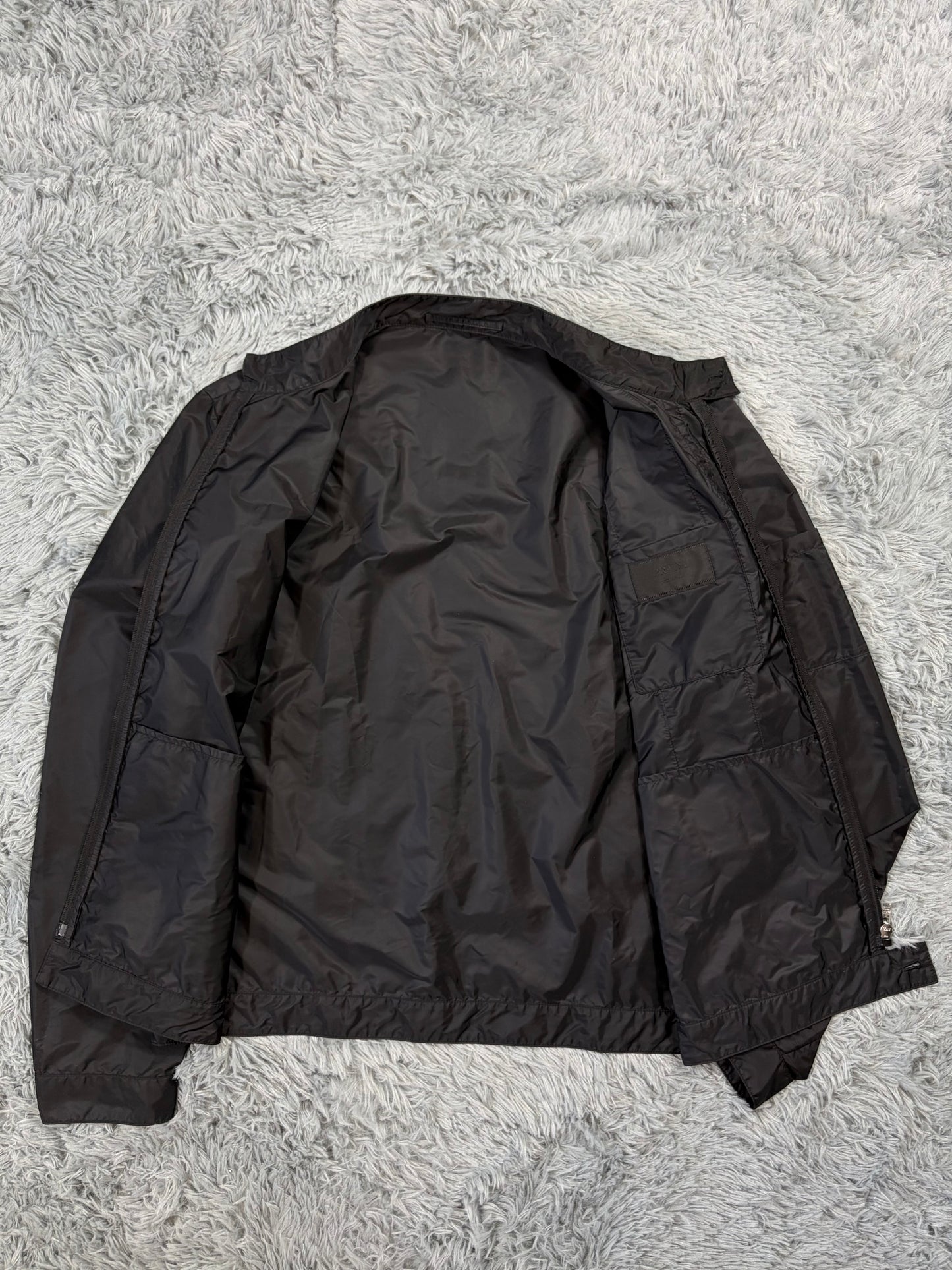 Prada 2018 Rubber Race Logo Striped Nylon Pocket Jacket - IT52