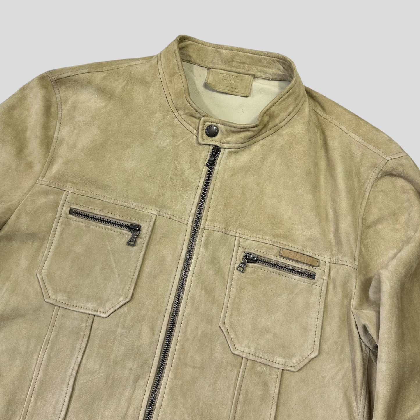Prada Milano 2007 Suede Leather Double Pocket Logo Jacket - IT56