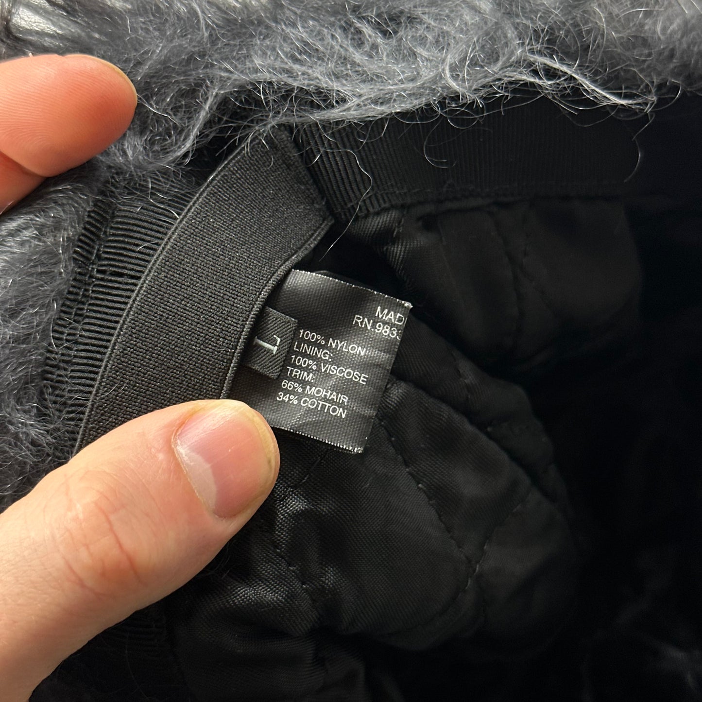 Prada Milano FW19 Mohair & Wool Triangle Logo Nylon Trapper Hat - S/M