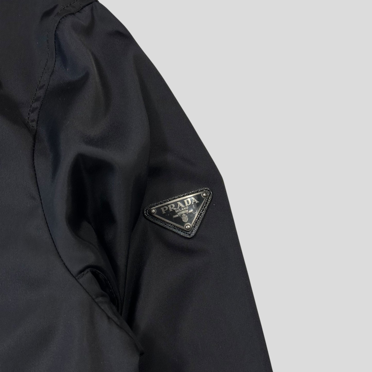 Prada Milano 2018 Black Gabardine Nylon Triangle Bomber - M