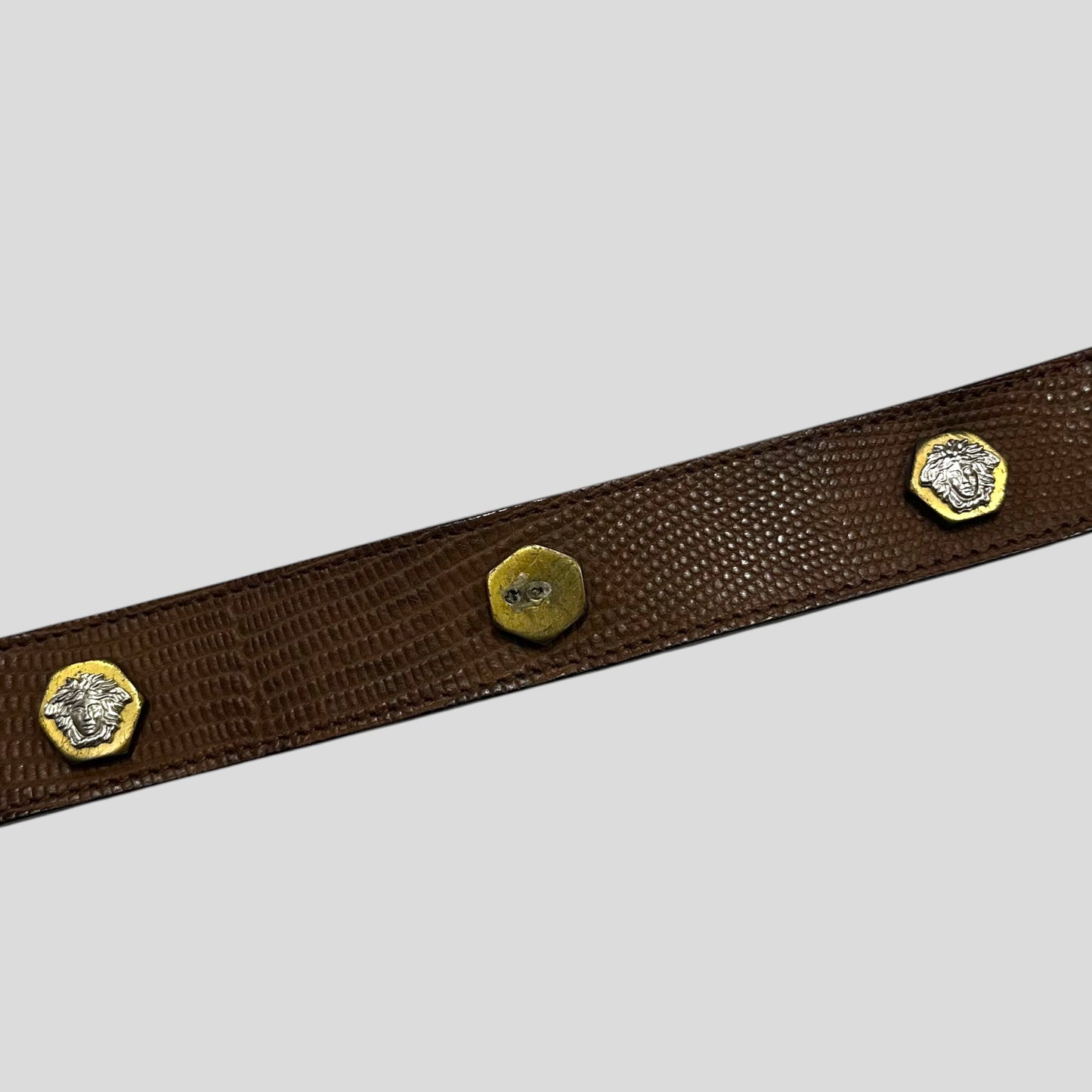 Gianni Versace 1994 Lizard Leather Medusa Bolt Stud Belt
