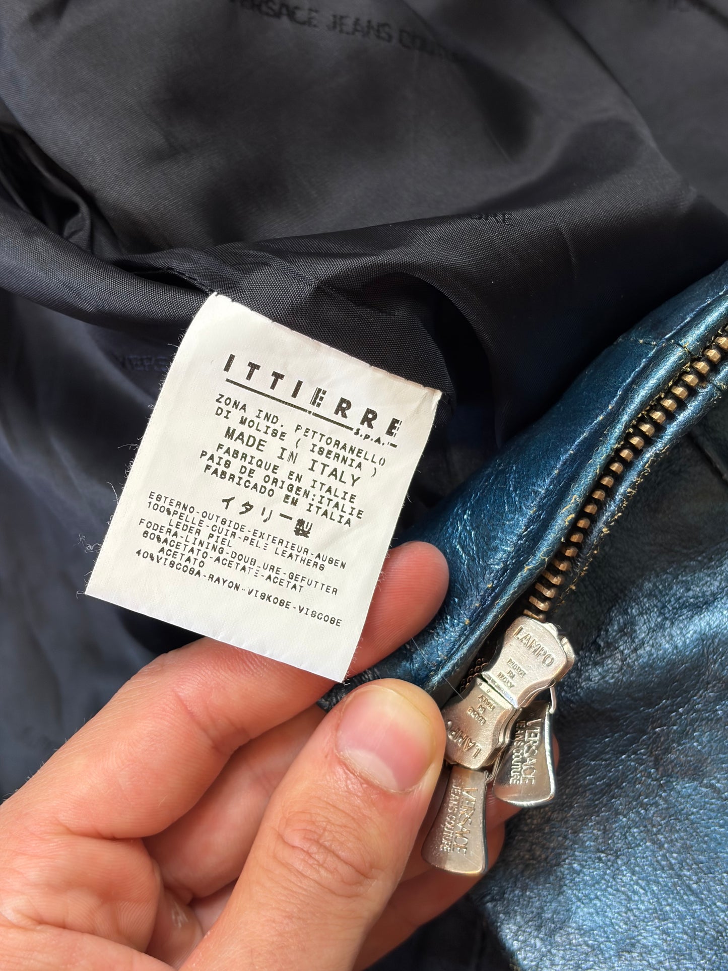 Versace VJC 00’s Blue Leather Metallic Rockstar Jacket - L