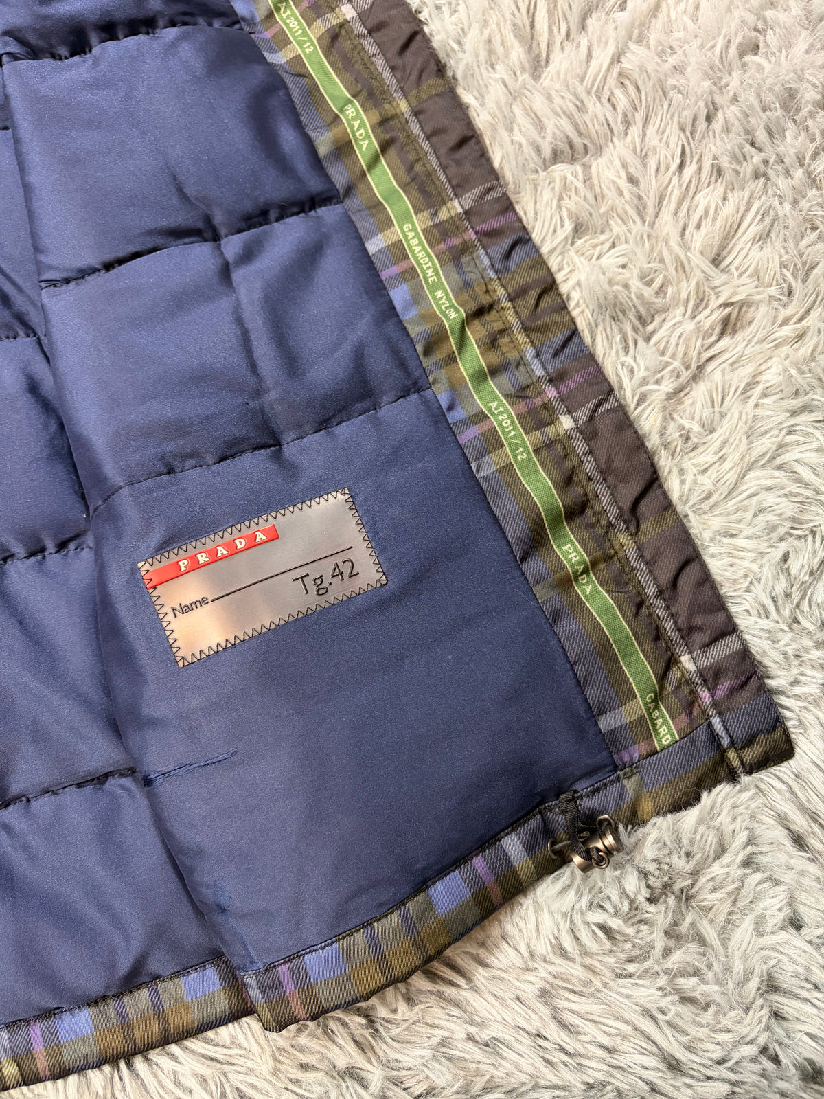 Prada Sport 2011 Shadow Plaid Raccoon Fur Nylon Puffer Gilet - M