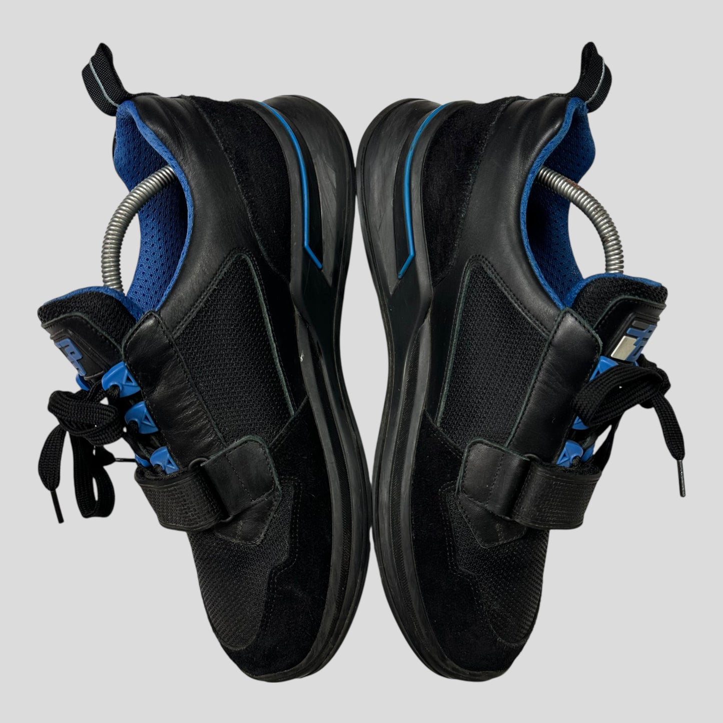 Prada 2018 Mechano Nero Voyage Rubber + Leather Logo Trainers - UK8.5/9