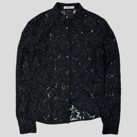 Prada 00’s Floral Broderie Lace Mesh Blouse Shirt - M