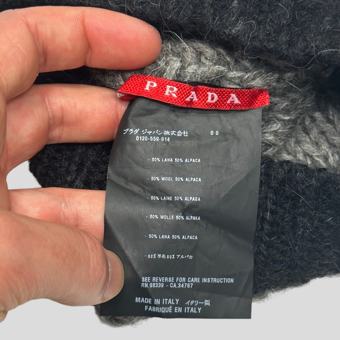 Prada Sport 2007 Alpaca Wool Carbon Logo Beanie - OS