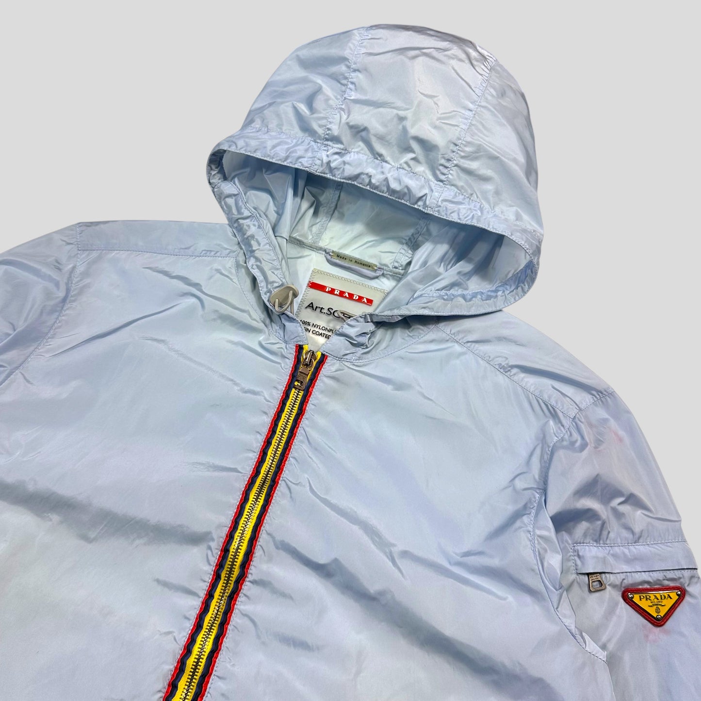 Prada Milano 2010 Baby Blue Contrast Plaque Logo Windbreaker - L