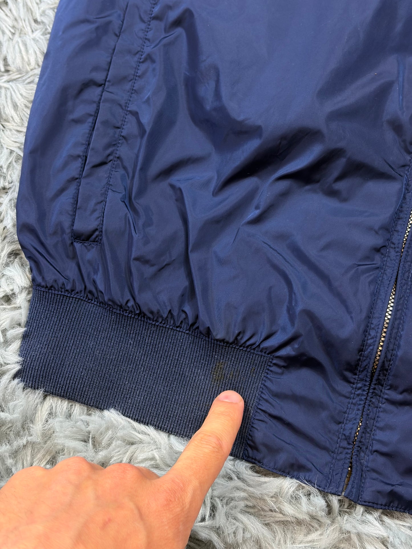 Gucci 2017 Metallic Blue Leather Crest Logo Nylon Jacket - M
