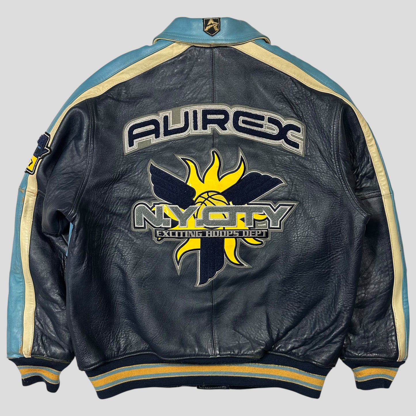 Avirex 90’s NYC Exciting Hoops Quilted Leather Varsity Jacket - XL