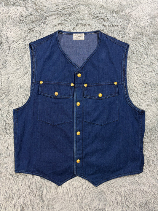 Gianni Versace 1992 Medusa Studded Indigo Denim Vest - IT50
