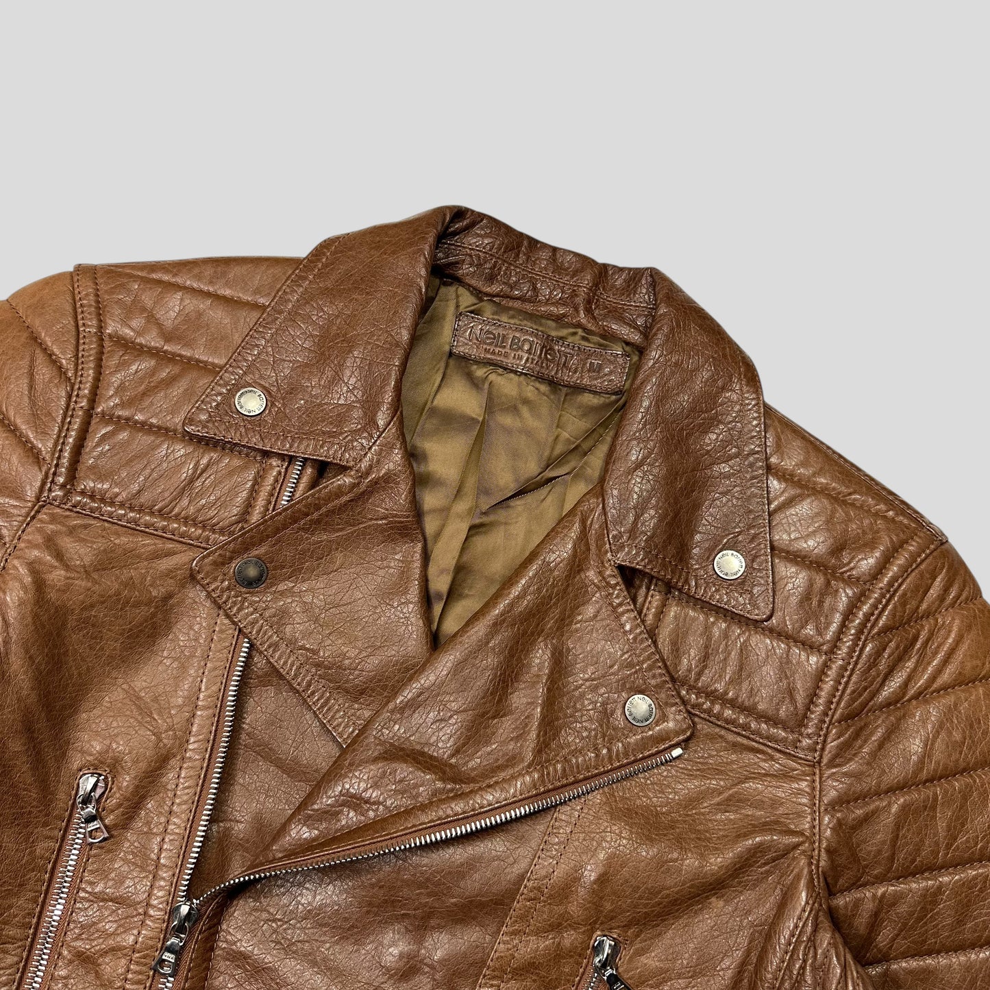 Neil Barrett 2012 Leather Padded Brown Multipocket Moto Jacket - S