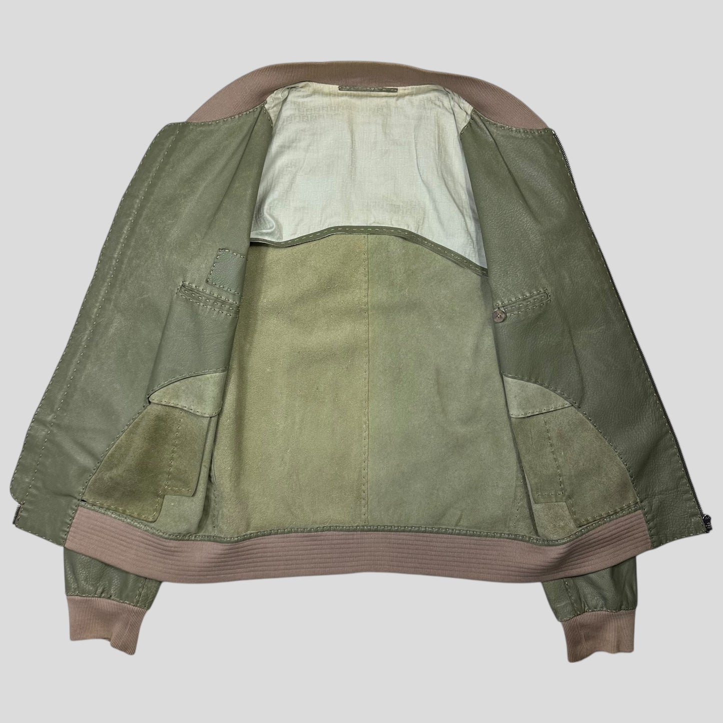 Fendi Avocado Green Lambskin Leather FF Zucca Bomber Jacket - IT46 (S/M)